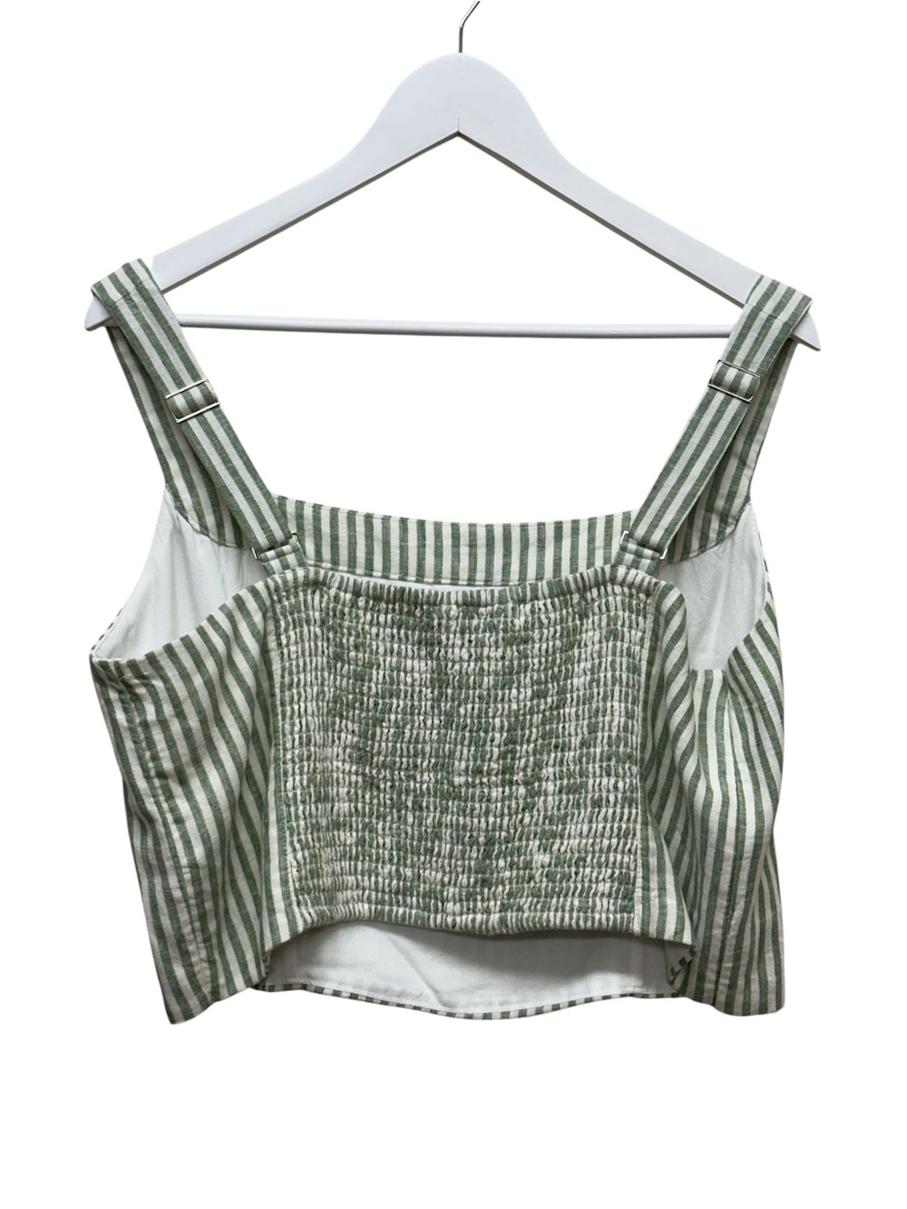 Abercrombie & Fitch Womens Stripe Crop Top Tank Smocked Back Green White Size XL - Picture 3 of 8